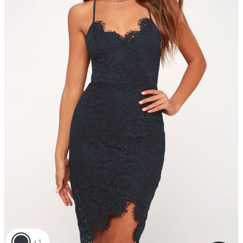 NWT Lulus Flirting with Desire Navy Blue Lace Bodycon Dress